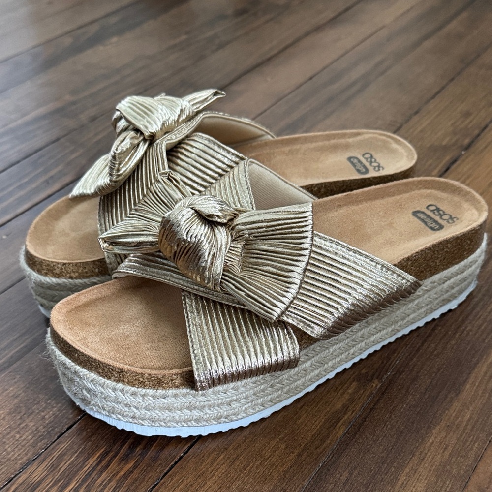 ASOS Gold Knotted Espadrille Platform Sandals - Women's